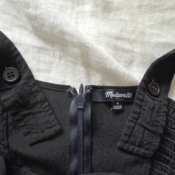 Madewell Smocked Button-Front Cropped Jumpsuit Black Size 4 Easy Comfy - Picture 8 of 11